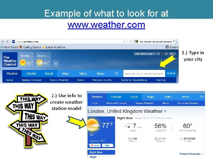 Example of what to look for at www. weather. com 1. ) Type in