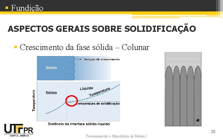 § Fundição ASPECTOS GERAIS SOBRE SOLIDIFICAÇÃO § Crescimento da fase sólida – Colunar Sólido