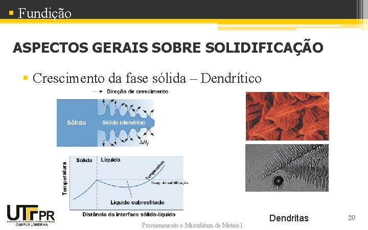 § Fundição ASPECTOS GERAIS SOBRE SOLIDIFICAÇÃO § Crescimento da fase sólida – Dendrítico Sólido