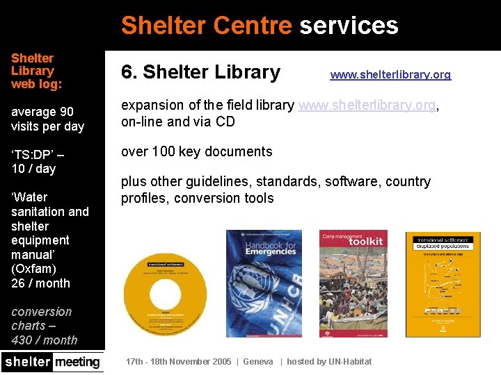 Shelter Centre services Shelter Library web log: 6. Shelter Library average 90 visits per