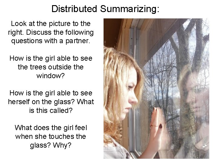 Distributed Summarizing: Look at the picture to the right. Discuss the following questions with