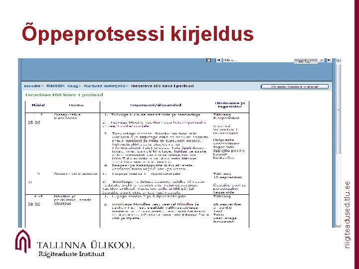 riigiteadused. tlu. ee Õppeprotsessi kirjeldus 