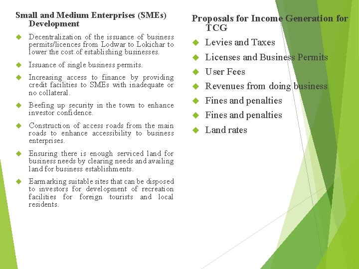 Small and Medium Enterprises (SMEs) Development Decentralization of the issuance of business permits/licences from