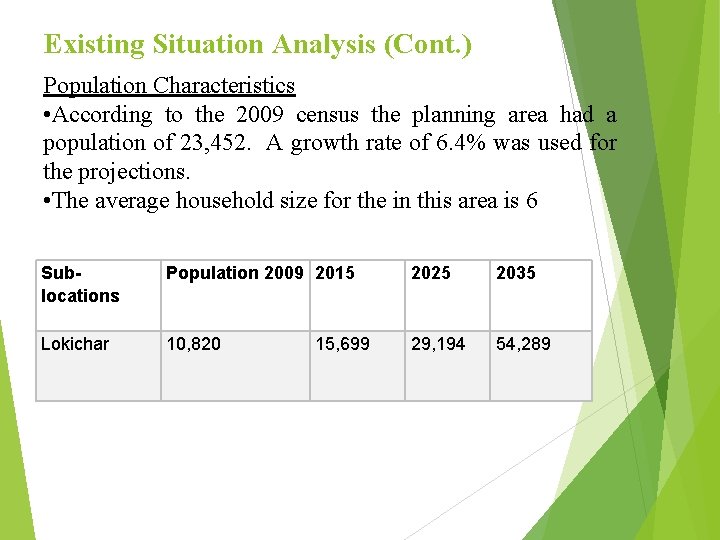 Existing Situation Analysis (Cont. ) Population Characteristics • According to the 2009 census the