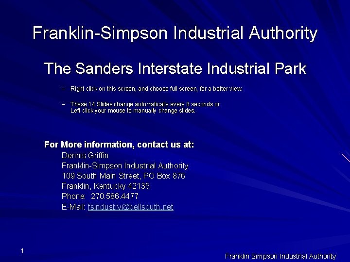 Franklin-Simpson Industrial Authority The Sanders Interstate Industrial Park – Right click on this screen,
