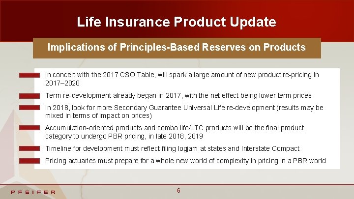 Life Insurance Product Update Implications of Principles-Based Reserves on Products In concert with the