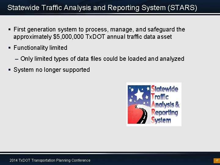 STATEWIDE TRAFFIC ANALYSIS AND REPORTING SYSTEM STARS II