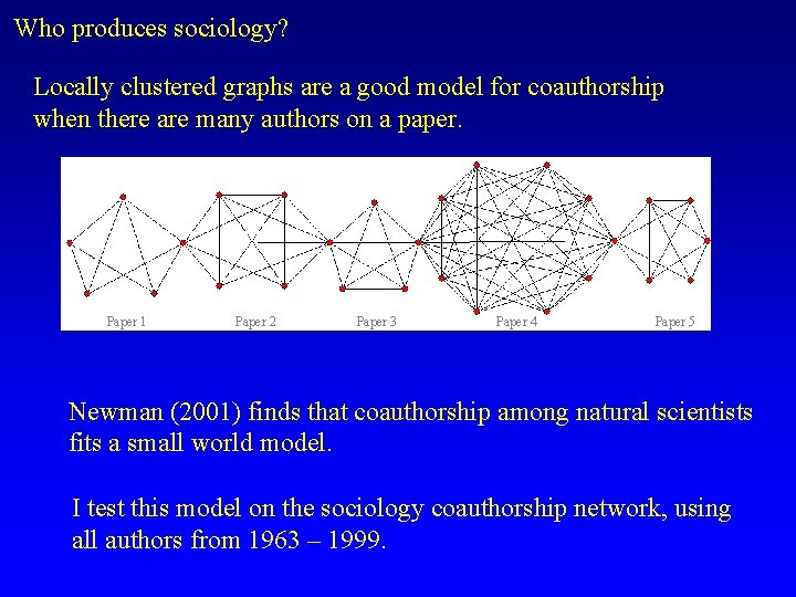 Who produces sociology? Locally clustered graphs are a good model for coauthorship when there