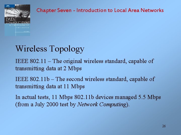 Chapter Seven - Introduction to Local Area Networks Wireless Topology IEEE 802. 11 –