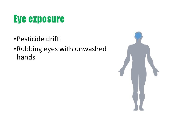 Eye exposure • Pesticide drift • Rubbing eyes with unwashed hands 