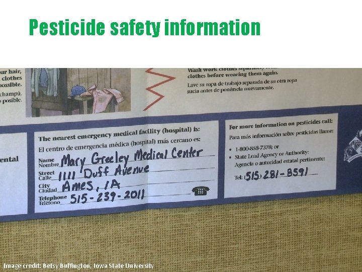 Pesticide safety information Image credit: Betsy Buffington, Iowa State University 