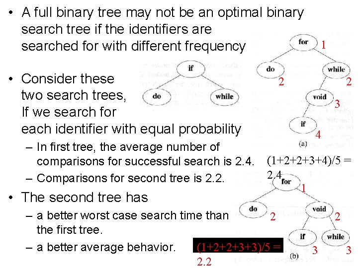  • A full binary tree may not be an optimal binary search tree