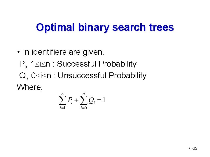 Optimal binary search trees • n identifiers are given. Pi, 1 i n :