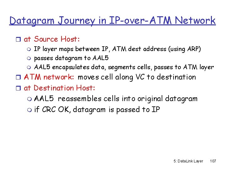 Datagram Journey in IP-over-ATM Network r at Source Host: m IP layer maps between