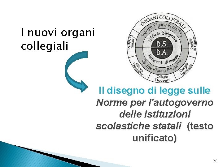 I nuovi organi collegiali Il disegno di legge sulle Norme per l'autogoverno delle istituzioni