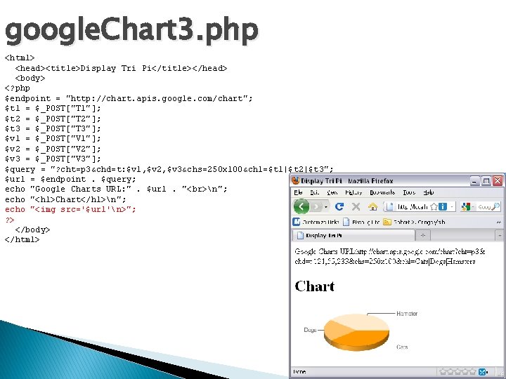 google. Chart 3. php <html> <head><title>Display Tri Pi</title></head> <body> <? php $endpoint = "http: