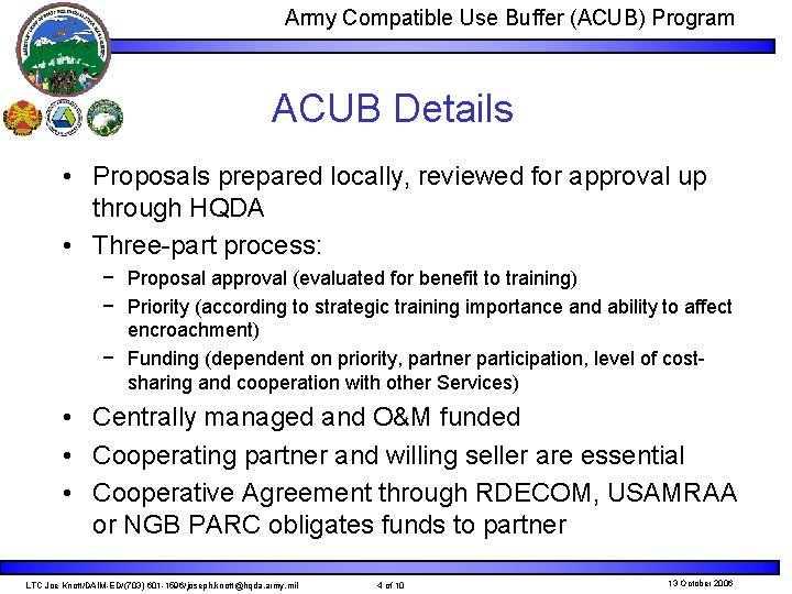 Army Compatible Use Buffer ACUB Program Information Status