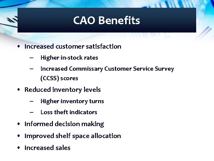 WAYNE L WEBB CAO Project Manager CAO Concept