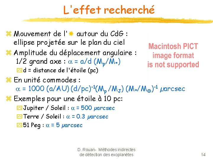 L'effet recherché z Mouvement de l' autour du Cd. G : ellipse projetée sur