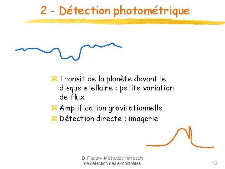 2 - Détection photométrique z Transit de la planète devant le disque stellaire :