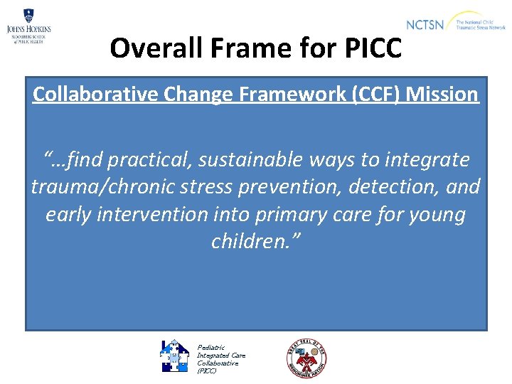 Overall Frame for PICC Collaborative Change Framework (CCF) Mission “…find practical, sustainable ways to