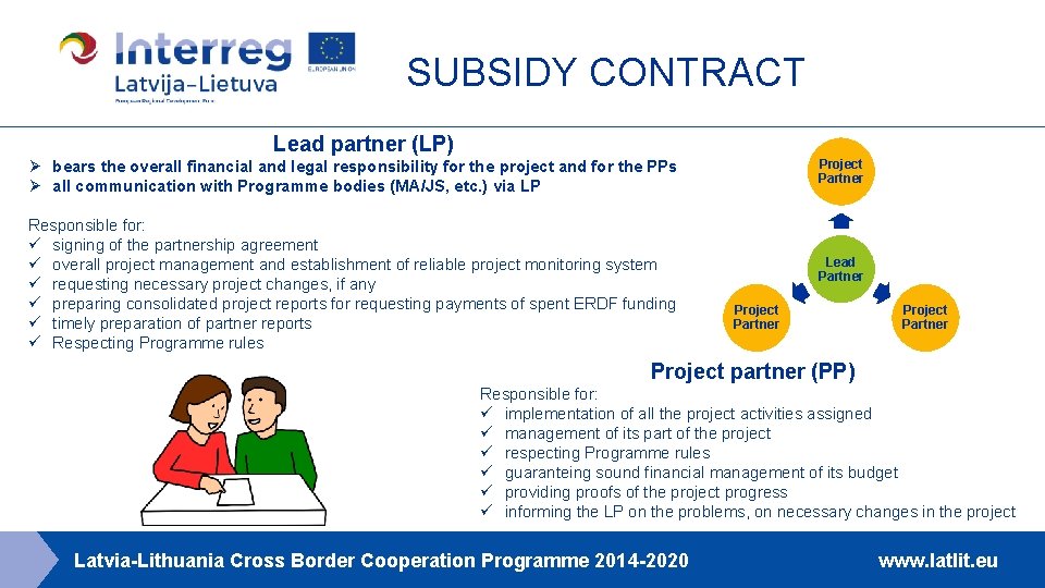 SUBSIDY CONTRACT Lead partner (LP) Ø bears the overall financial and legal responsibility for
