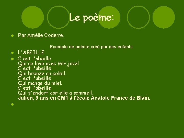 Le poème: l Par Amélie Coderre. Exemple de poème créé par des enfants: l