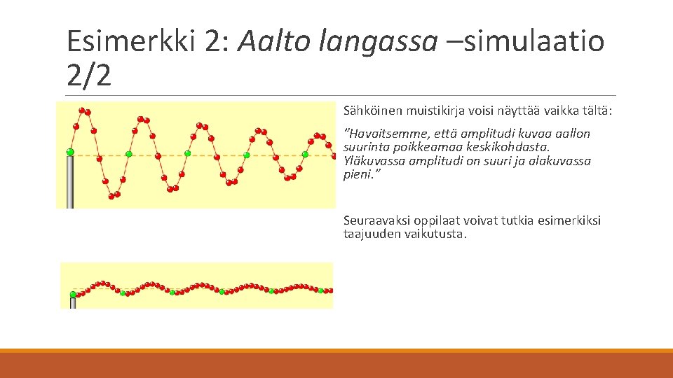 Esimerkki 2: Aalto langassa –simulaatio 2/2 Sähköinen muistikirja voisi näyttää vaikka tältä: ”Havaitsemme, että