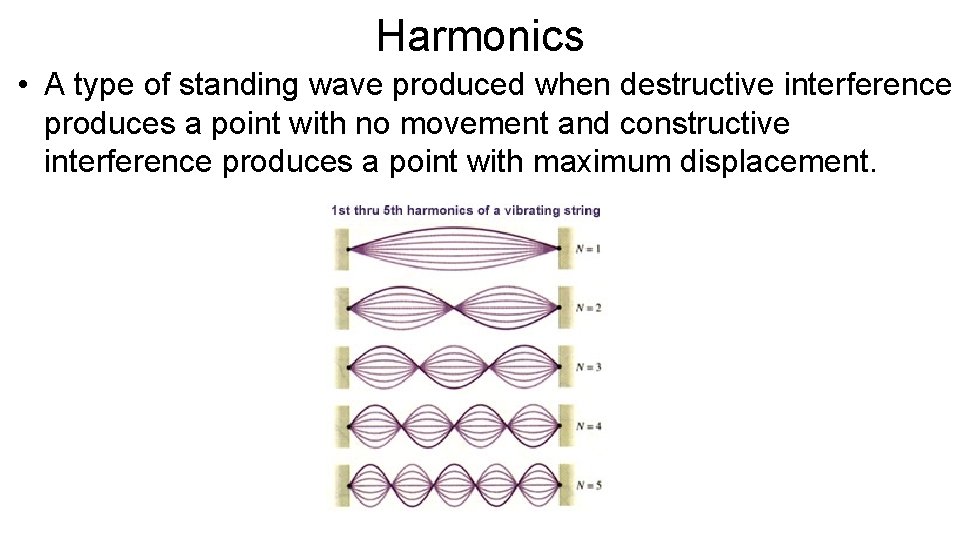 Harmonics • A type of standing wave produced when destructive interference produces a point