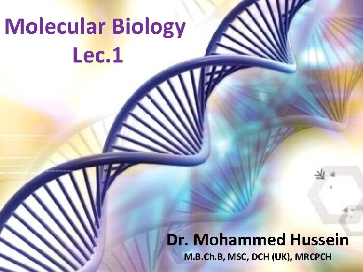Molecular Biology Lec. 1 Dr. Mohammed Hussein M. B. Ch. B, MSC, DCH (UK),