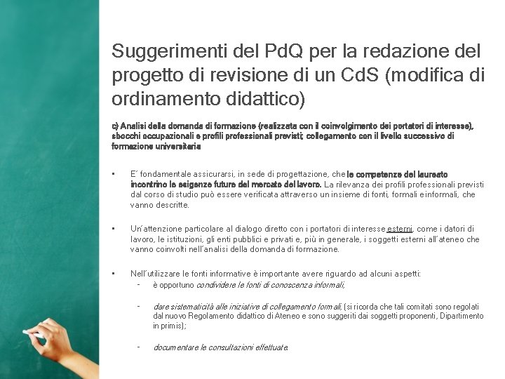 Suggerimenti del Pd. Q per la redazione del progetto di revisione di un Cd.