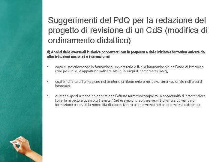 Suggerimenti del Pd. Q per la redazione del progetto di revisione di un Cd.