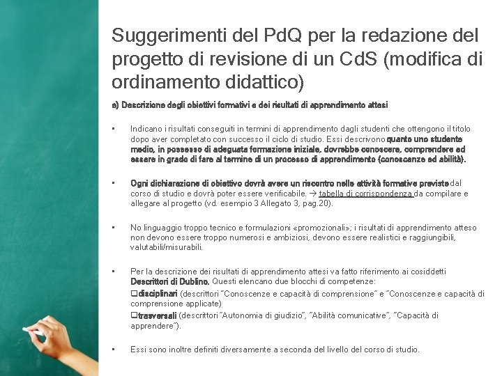 Suggerimenti del Pd. Q per la redazione del progetto di revisione di un Cd.