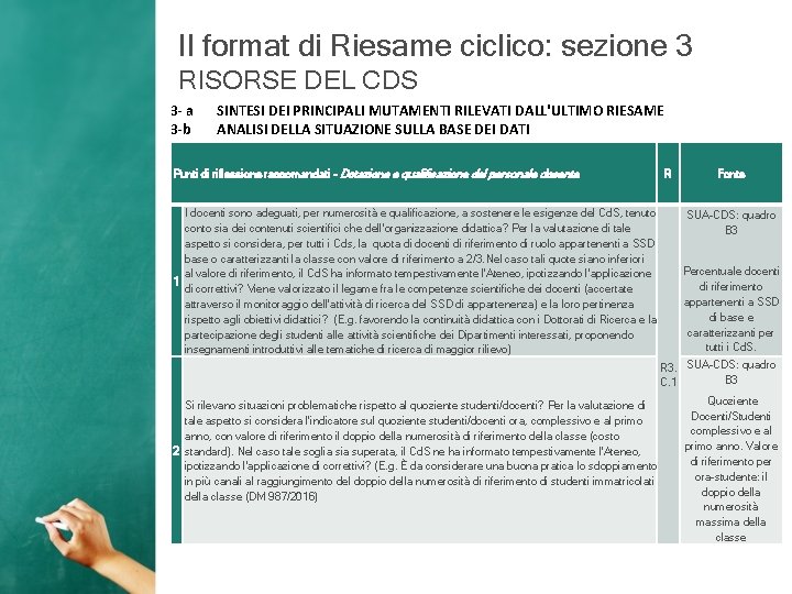 Il format di Riesame ciclico: sezione 3 RISORSE DEL CDS 3 - a 3