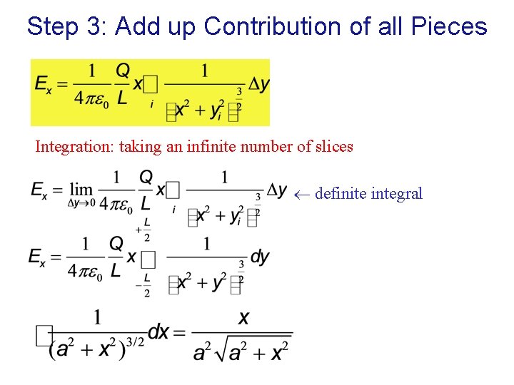 Step 3: Add up Contribution of all Pieces Integration: taking an infinite number of