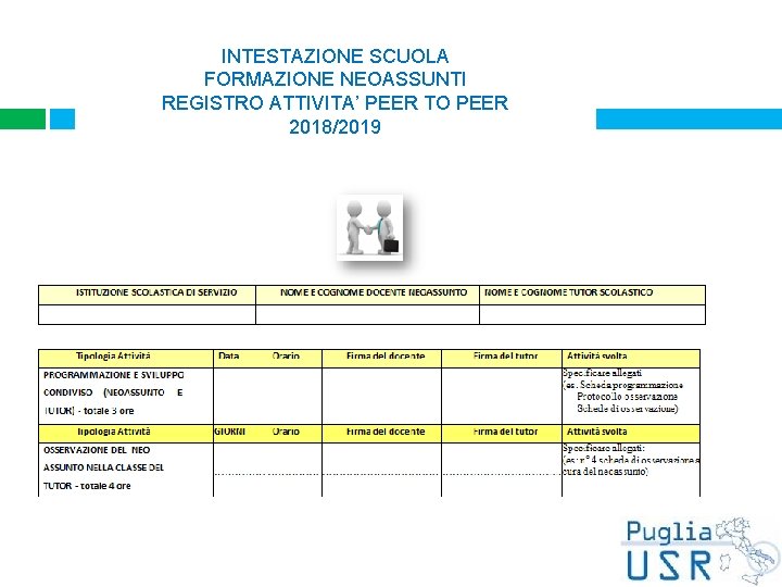 INTESTAZIONE SCUOLA FORMAZIONE NEOASSUNTI REGISTRO ATTIVITA’ PEER TO PEER 2018/2019 