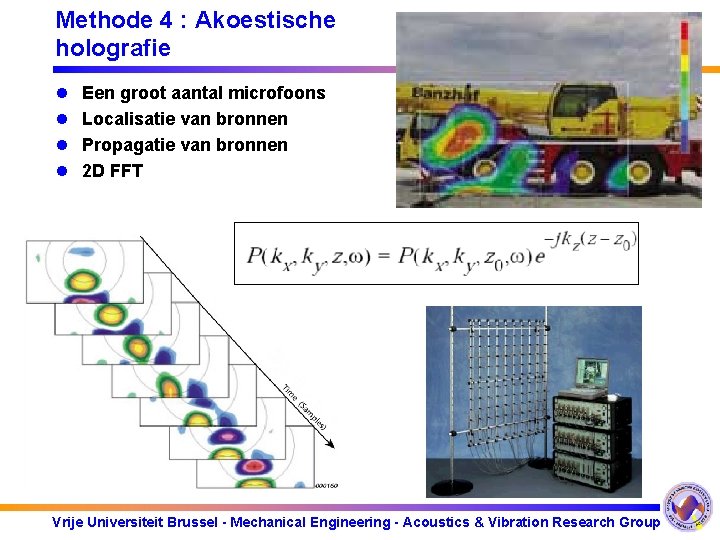 Methode 4 : Akoestische holografie l l Een groot aantal microfoons Localisatie van bronnen