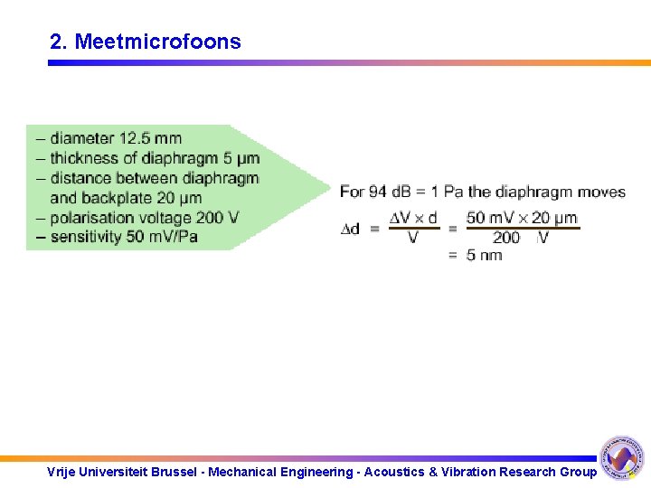 2. Meetmicrofoons Vrije Universiteit Brussel - Mechanical Engineering - Acoustics & Vibration Research Group