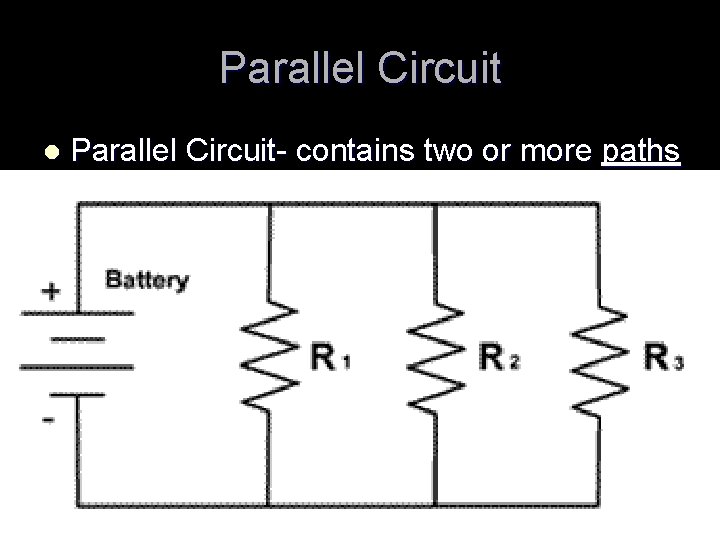 Parallel Circuit l Parallel Circuit- contains two or more paths for the current to