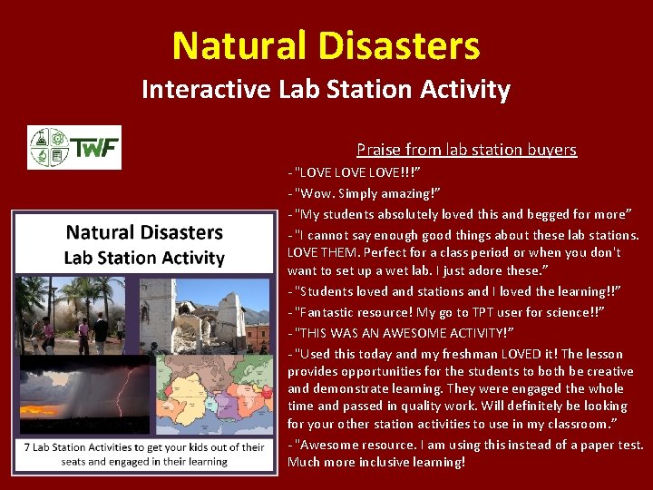 Natural Disasters Interactive Lab Station Activity Praise from lab station buyers - "LOVE!!!” -