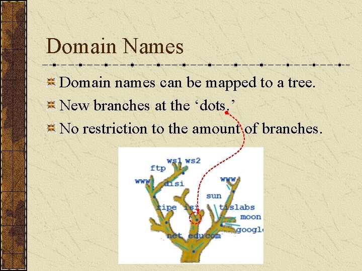 Domain Names Domain names can be mapped to a tree. New branches at the