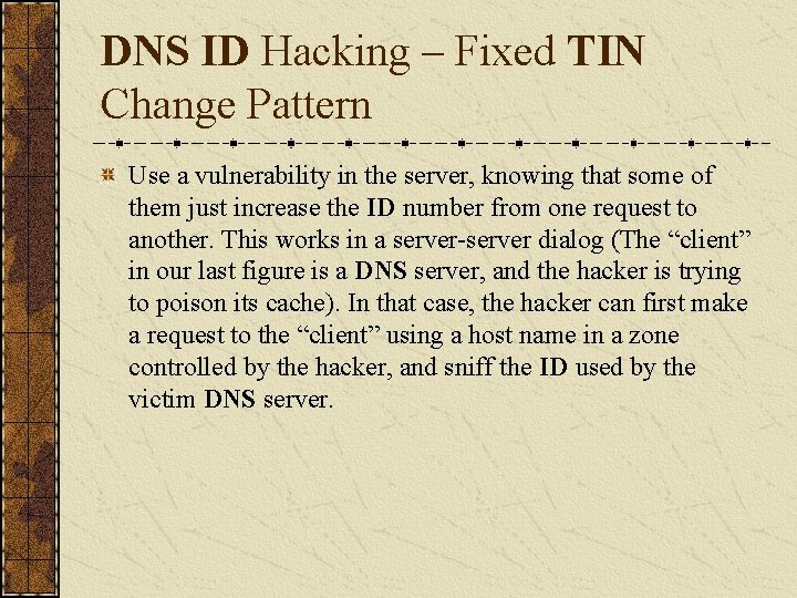 DNS ID Hacking – Fixed TIN Change Pattern Use a vulnerability in the server,