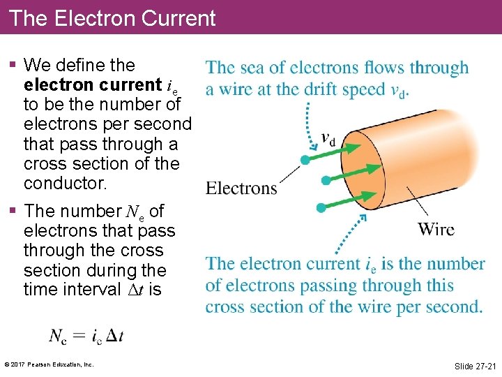 The Electron Current § We define the electron current ie to be the number