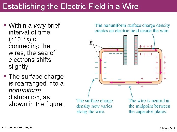 Establishing the Electric Field in a Wire § Within a very brief interval of