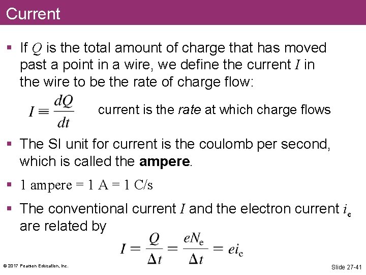 Current § If Current Q is the total amount of charge that has moved