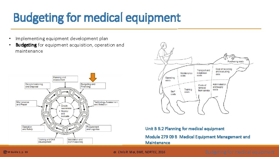 Budgeting for medical equipment • Implementing equipment development plan • Budgeting for equipment acquisition,