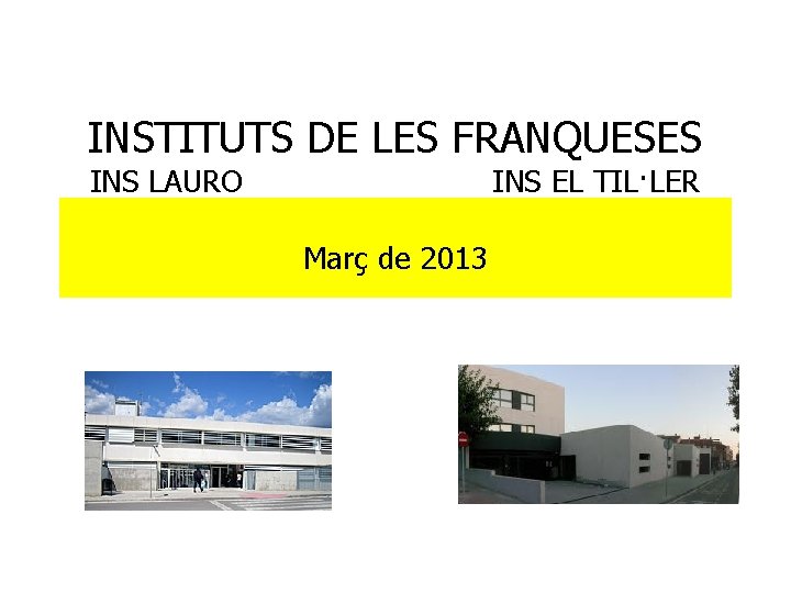 INSTITUTS DE LES FRANQUESES INS LAURO INS EL TIL·LER Març de 2013 