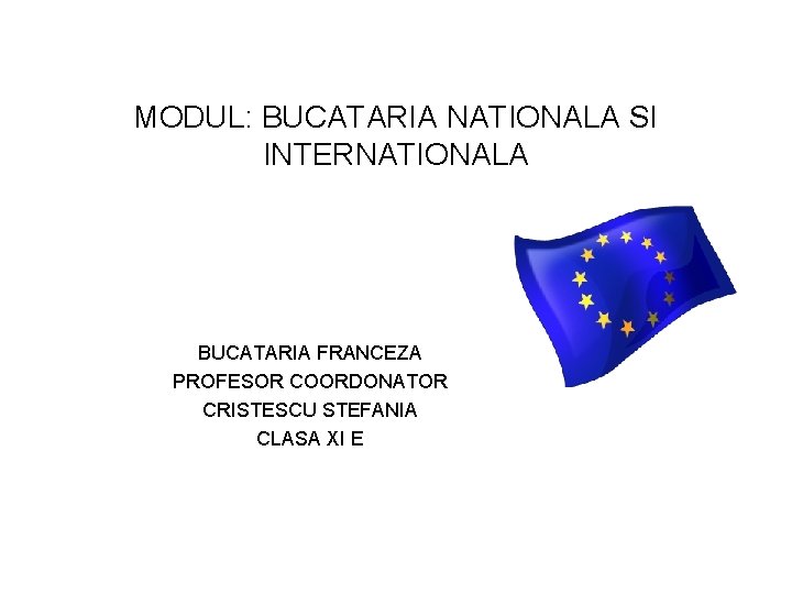 MODUL: BUCATARIA NATIONALA SI INTERNATIONALA BUCATARIA FRANCEZA PROFESOR COORDONATOR CRISTESCU STEFANIA CLASA XI E