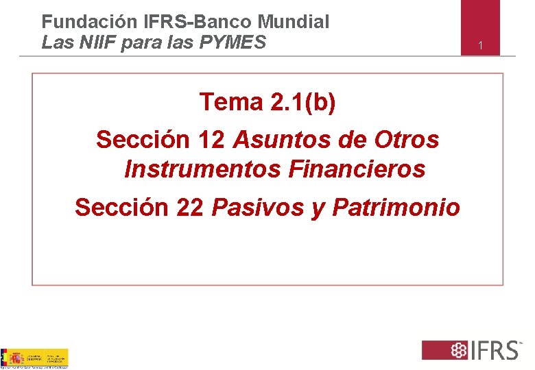 Fundación IFRS-Banco Mundial Las NIIF para las PYMES Tema 2. 1(b) Sección 12 Asuntos