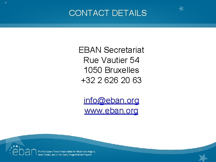 CONTACT DETAILS EBAN Secretariat Rue Vautier 54 1050 Bruxelles +32 2 626 20 63